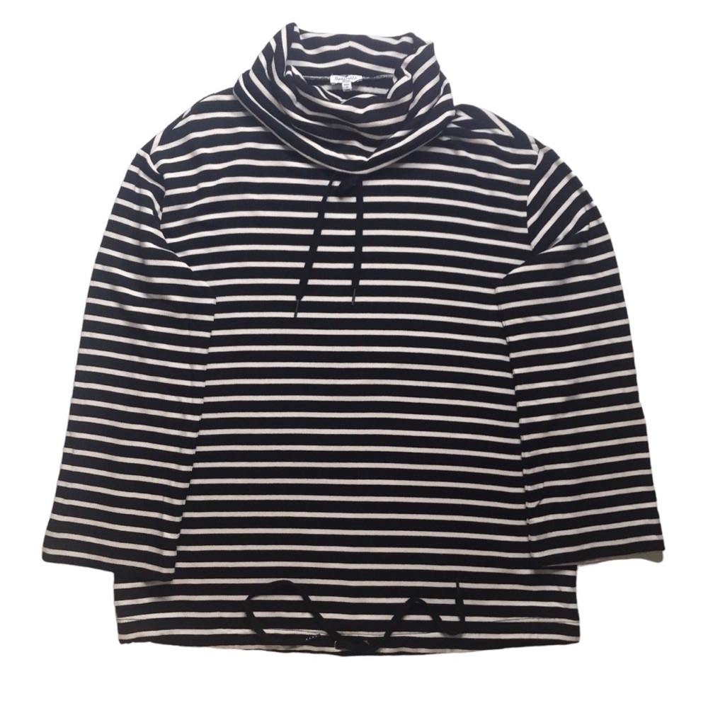 Nordstrom Splendid Striped Cowl Top Drawstring Sweater Sweatshirt S Black Ivory